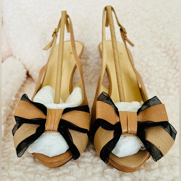 Women’s Size 8 Kate Spade Leather Slingback Heels w/ Bow & Peep toe - Picture 1 of 7